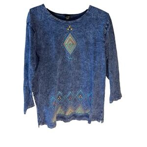 Vintage Sabaku Artwear Shirt Women M Western‎ Aztec Watercolor Abstract Unique